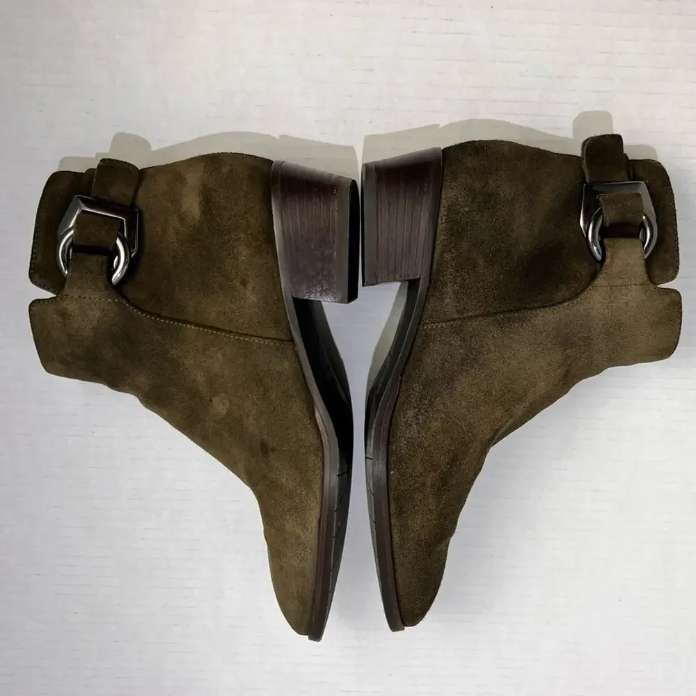 Aquatalia Ankle Boots Women's Size 8.5 Faria Buckle Suede Leather Boho Italy
